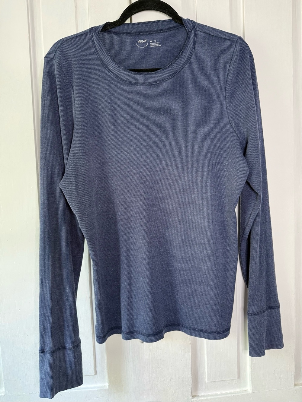 Aerie Real Soft Heathered Blue Ribbed Long Sleeve Tee - XXL